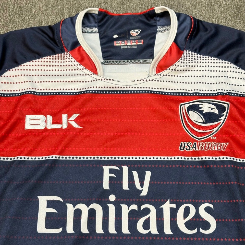 USA Rugby BLK Fly Emirates Mens LARGE Navy Blue Short Sleeve Jersey